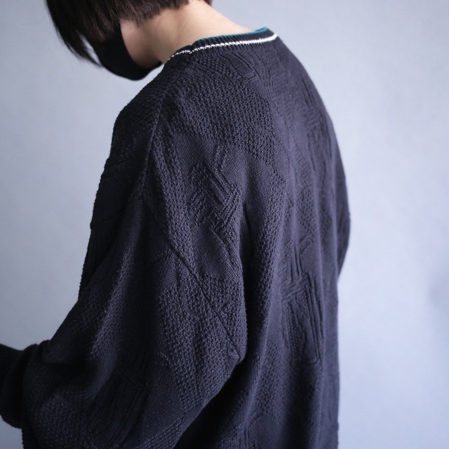 "刺繍" golf items good design rib line loose silhouette cotton sweater