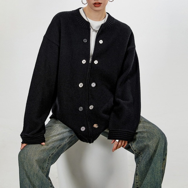 button design zip-up knit jacket 10850