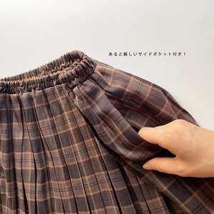 Pleats check skirt (brown)