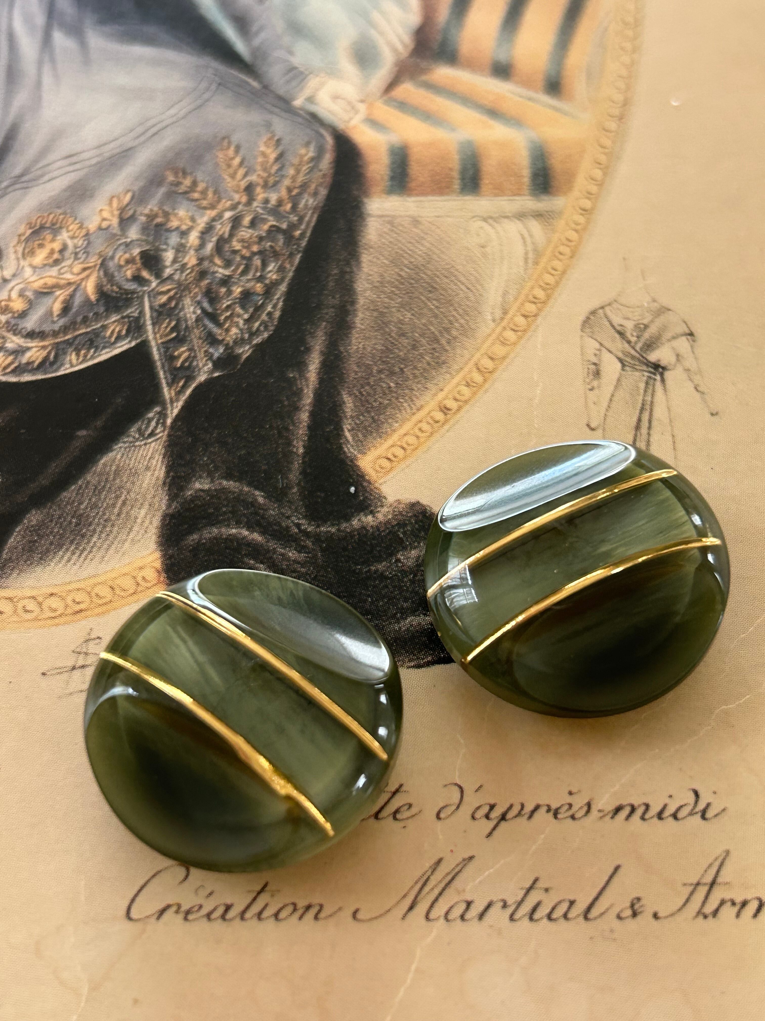 Japanese Vintageボタン グリーン系×ゴールド マーブル調 22mm アクセサリーパーツ デコレーション材