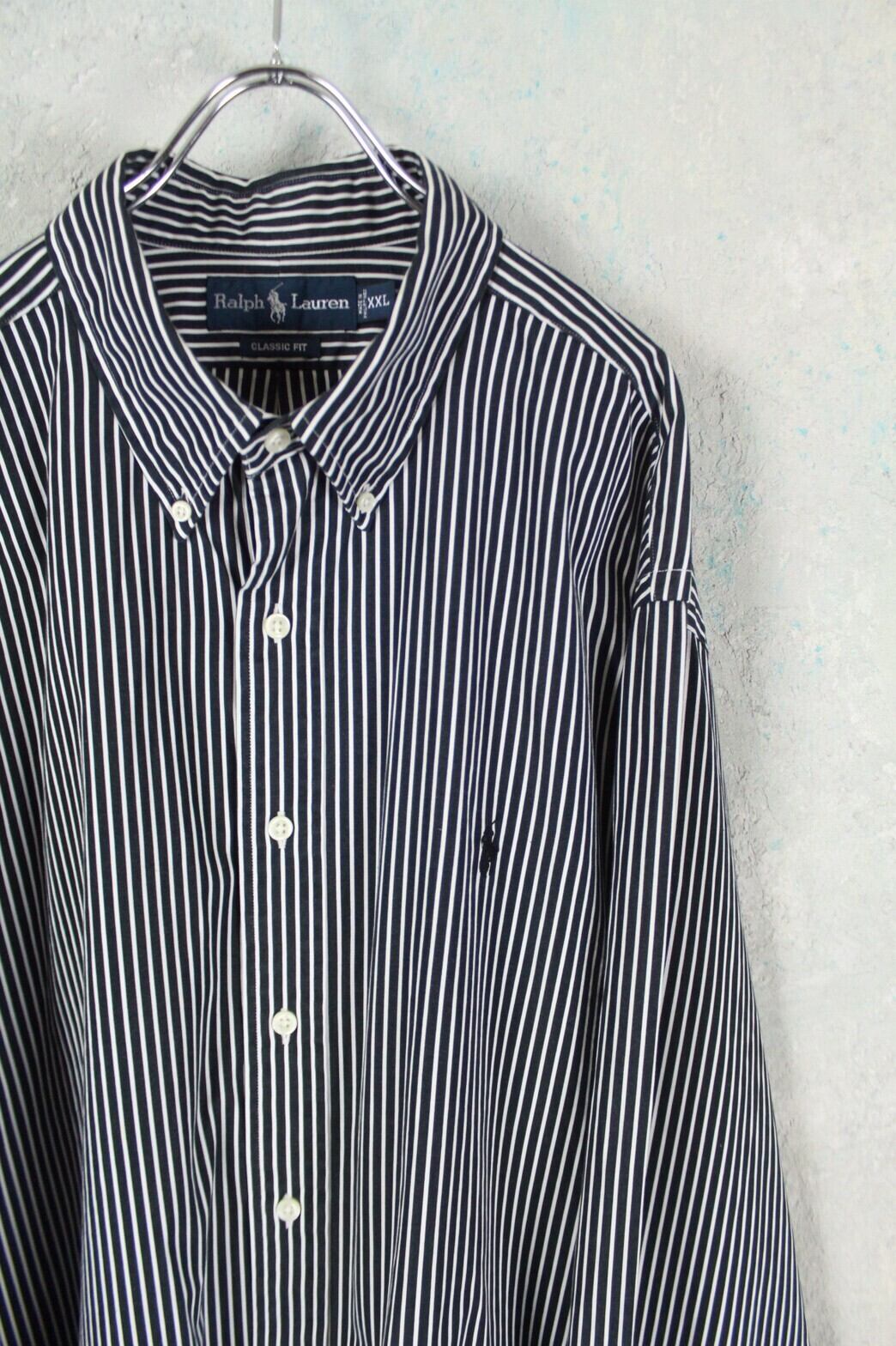 Ralph Lauren オーバーサイズ XXL 黒×白ストライプシャツ【FF-3363】 | cv