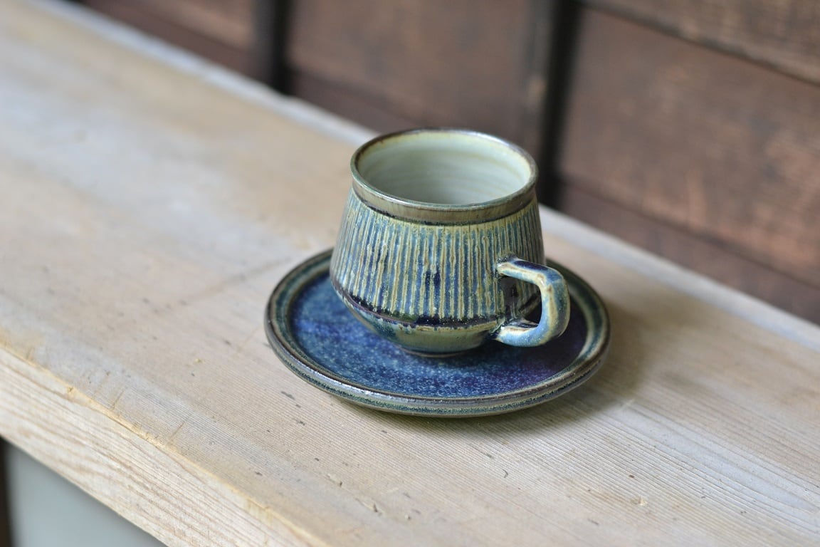 ストライプコーヒーカップ 青 2（小） | しずく窯