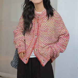 colorful contrast knit cardigan　J00237
