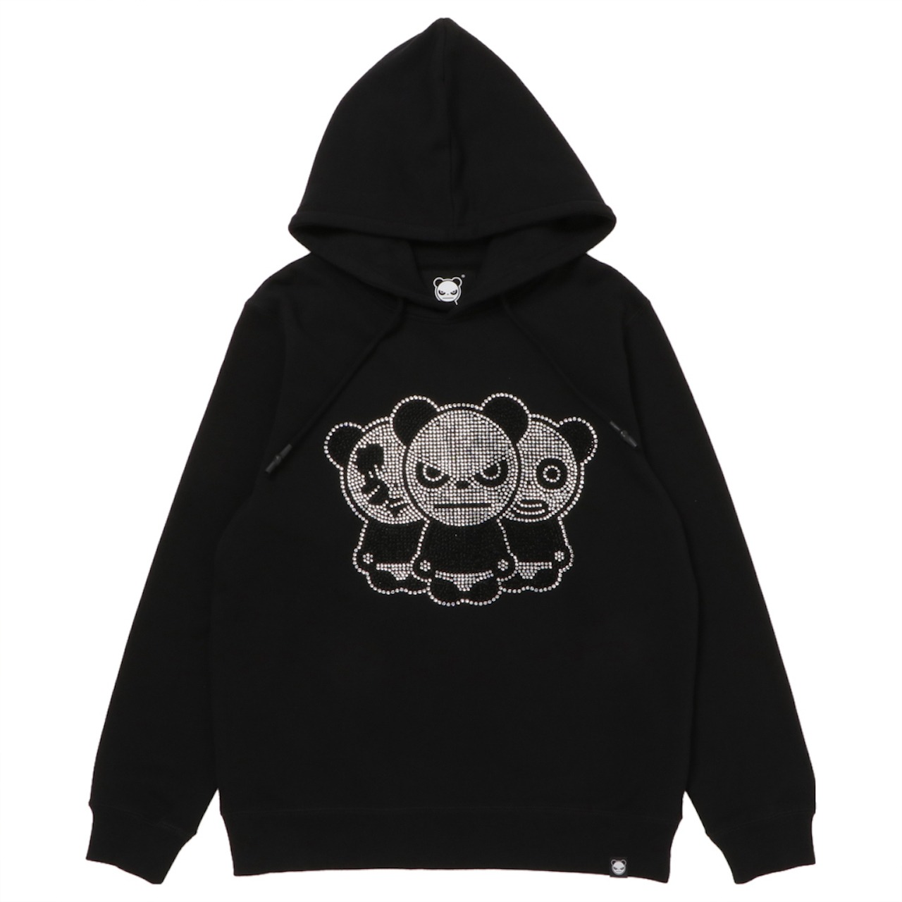 送料無料【HIPANDA ハイパンダ】メンズ 3パンダ ラインストーン フーディー スウェット MEN'S RHINESTONE TRIO LOGO HOODIE   / BLACK・WHITE