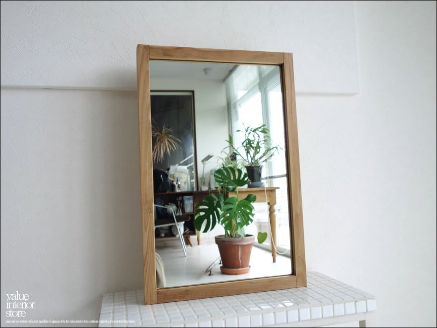 チークフレームミラー壁掛60N 鏡 壁掛けミラー 天然木 手作り ハンドメイド 新品 ナチュラル 真鍮金物 無垢材 シンプル 「 送料無料 」