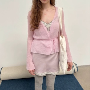 airy ribbed lace-up cardigan <3colors>