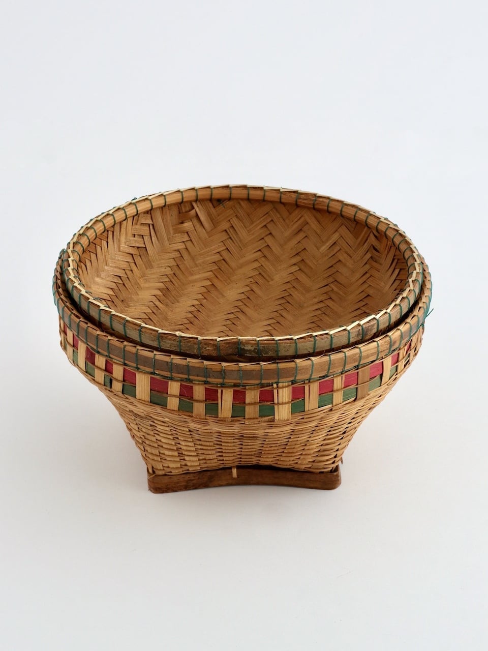 タイ 竹製 蓋付きバスケット L｜Thai Traditional Bamboo Basket with