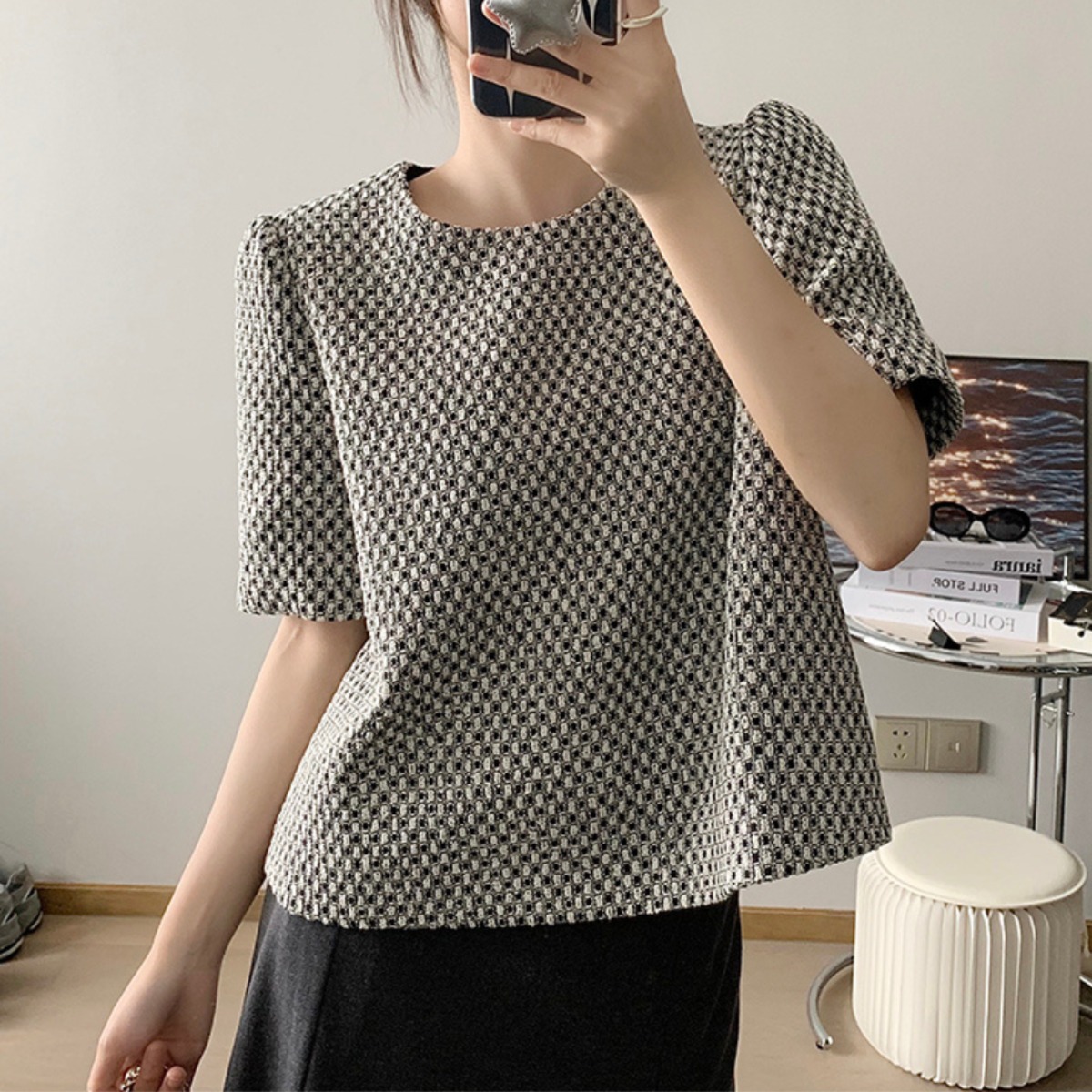 ツイードチェックトップス r001218 | reverie