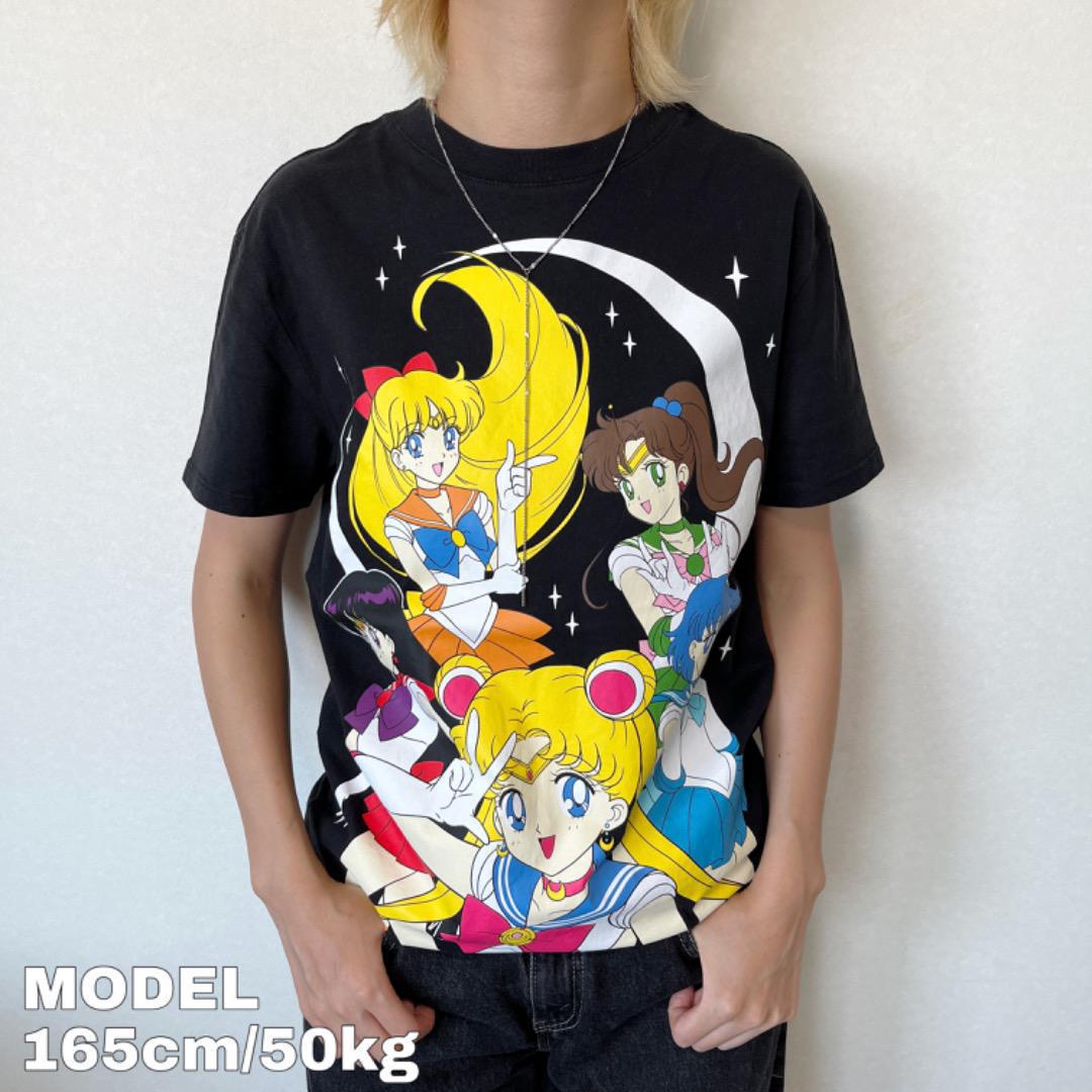 セーラームーン プリントTシャツ アニメT マンガ 黒 M うさぎ 10418 