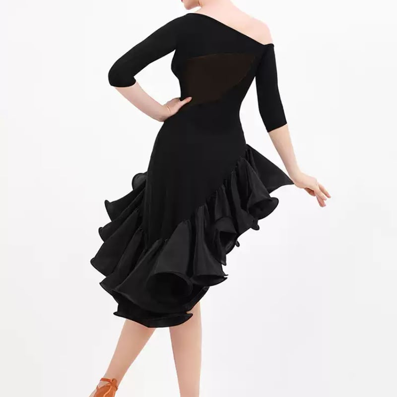 ワンショルダー セブンスリーブ アシンメトリー ラテンダンスドレス ds1039