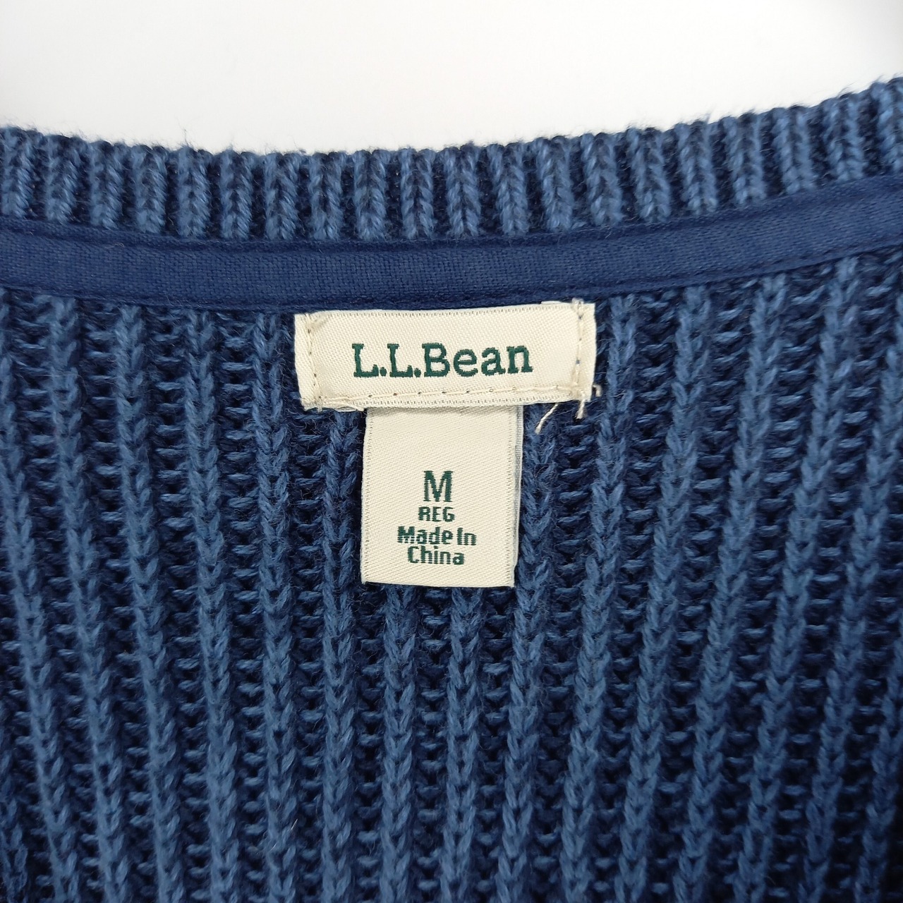 エルエルビーン　Vネック　コットンニット　スリット　セーター　ミドルゲージ　無地