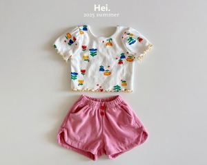【Hei.】フラワープリントパフスリーブTシャツ  70~110cm