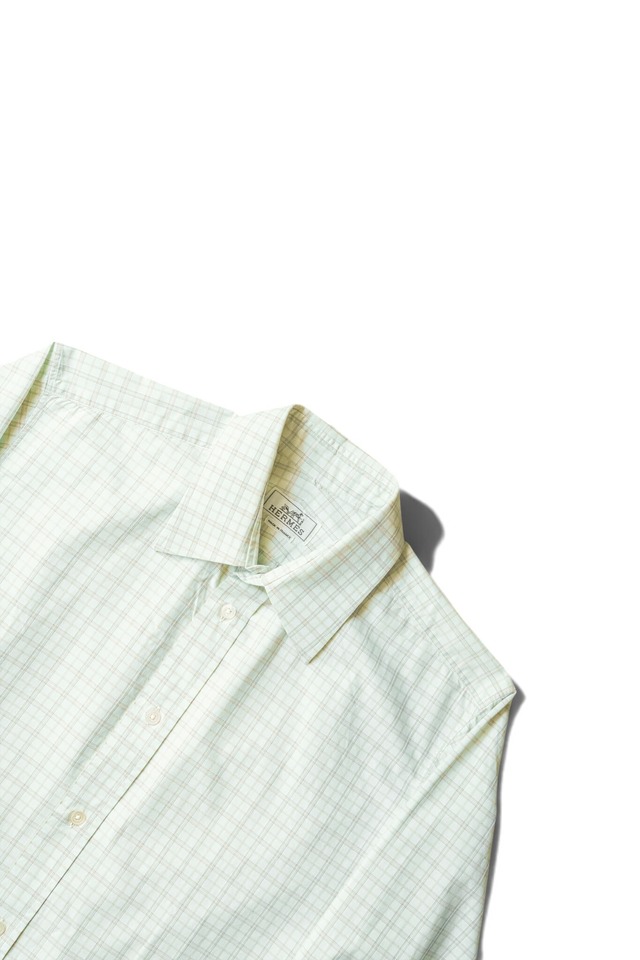 00's "HERMÈS" Jacquard Check Pattern Cotton Dres Shirt Made in FRANCE
