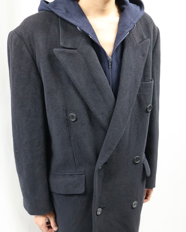 peaked lapel double breasted long coat