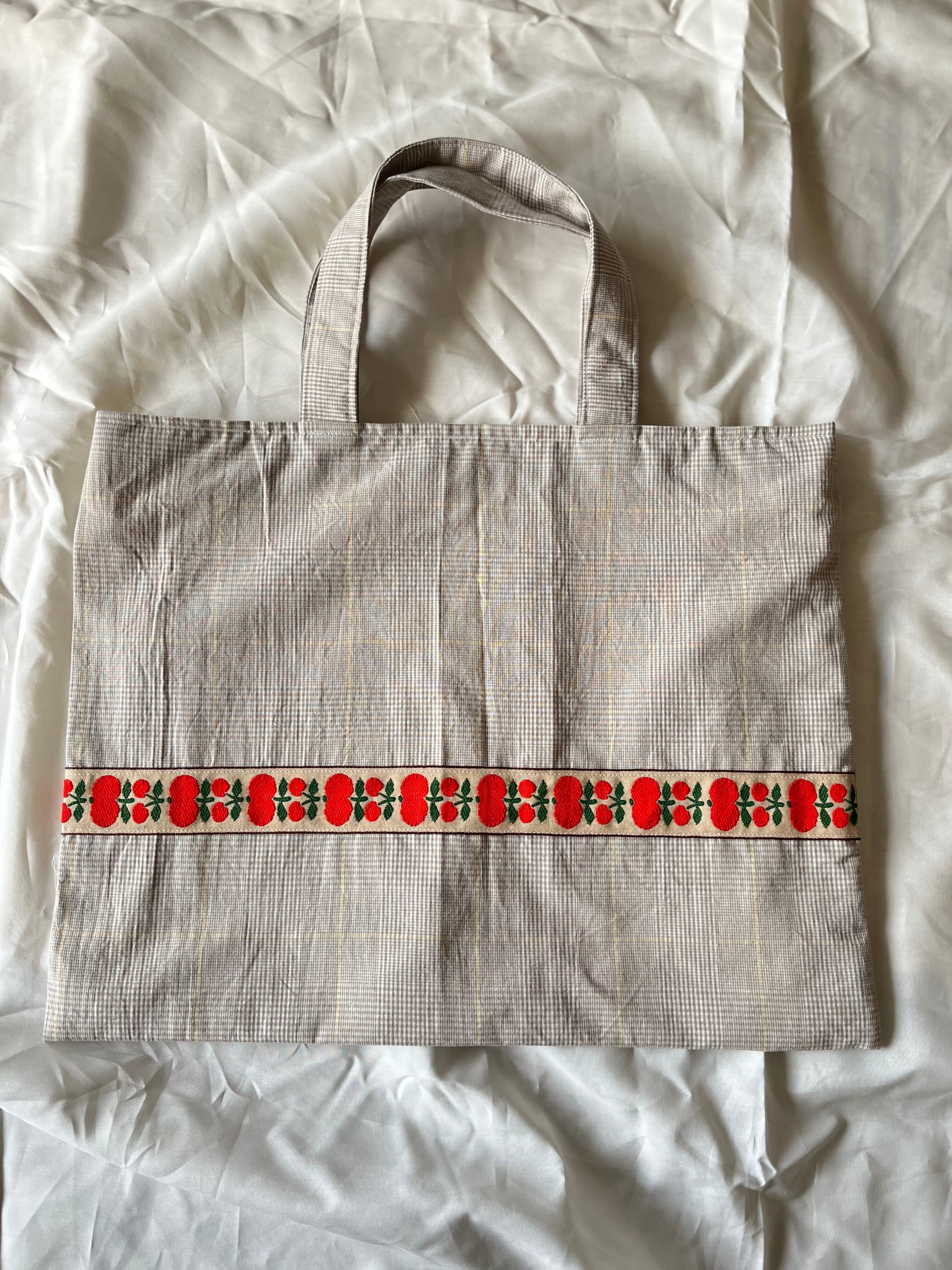 チェック&ドイツ製リボンのレッスンバッグ サブバッグ 人気 送料無料