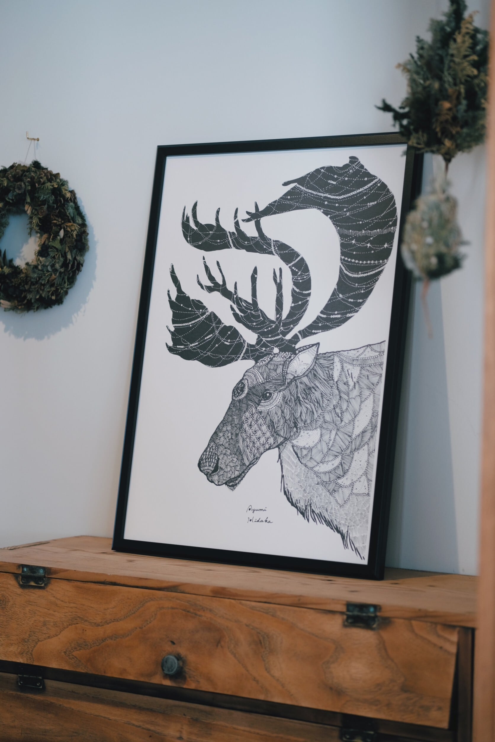 トナカイポスター オフセット印刷【A2サイズ】 | 日高あゆみ / ペン画