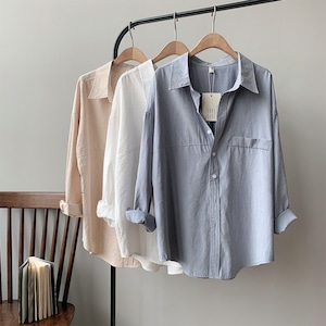 オーバーサイズロングシャツパッチポケット付き A00154
