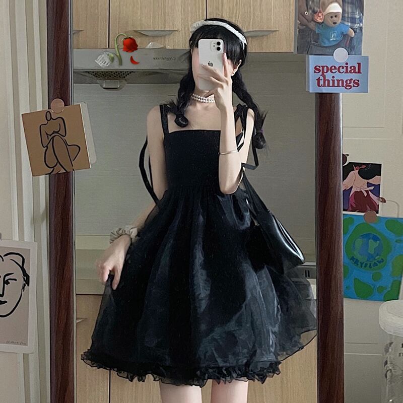 スタイルブラックドレス サマーショートスカート ふわふわ 夏物 スーパーモール30857891824