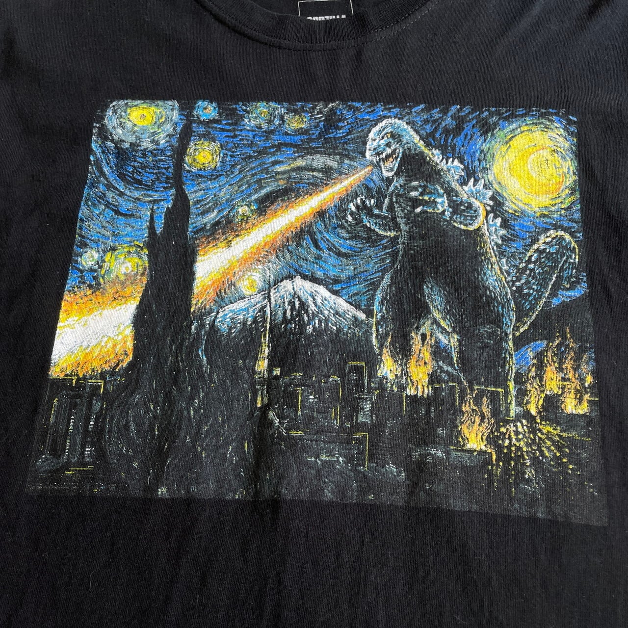 GODZILLA ゴジラ ゴッホ風 アート プリントTシャツ メンズM 古着 