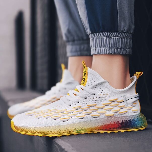 【予約販売】スニーカー メンズ 厚底 メッシュ 軽量 ランニング ジム スポーティー 靴 イエロー オレンジ ブラック お洒落 カジュアル ストリート 24.5cm/25cm/25.5cm/26cm/26.5cm/27cm