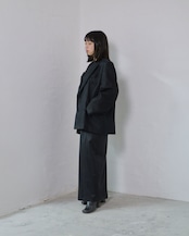 i’m here - GRANDPA Linen Jacket :Black|ダブルブレスト/立体3面ドッキング/“だまし絵”の前立て