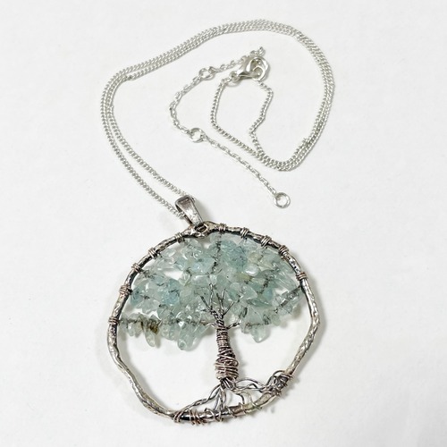 Tree Of Life Pendant Necklace (Aquamarine)