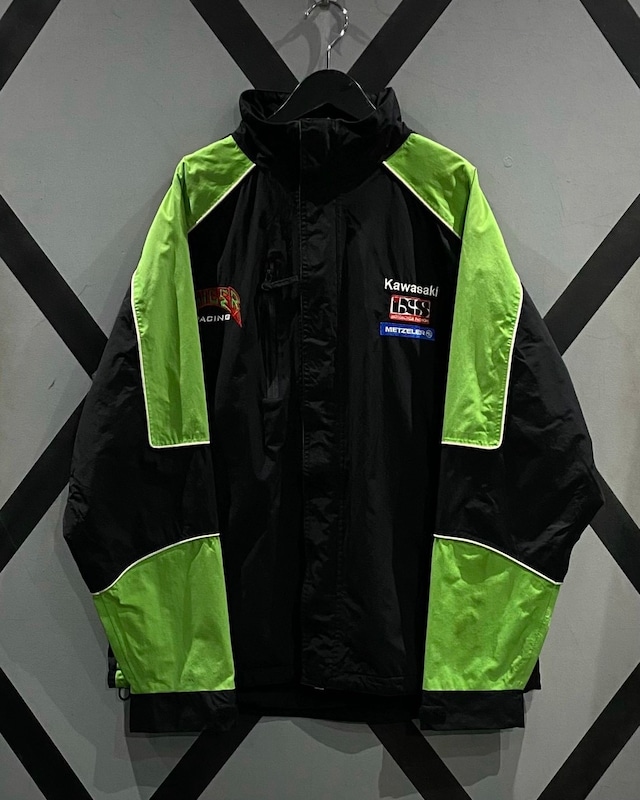 【X VINTAGE】“KAWASAKI” Logo Embroidery Loose Hooded Nylon Jacket