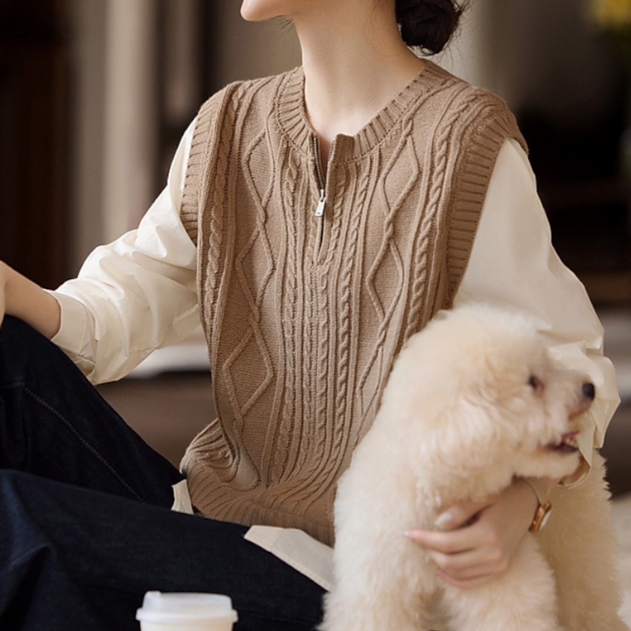 レイヤード風ケーブルニットベスト W01142