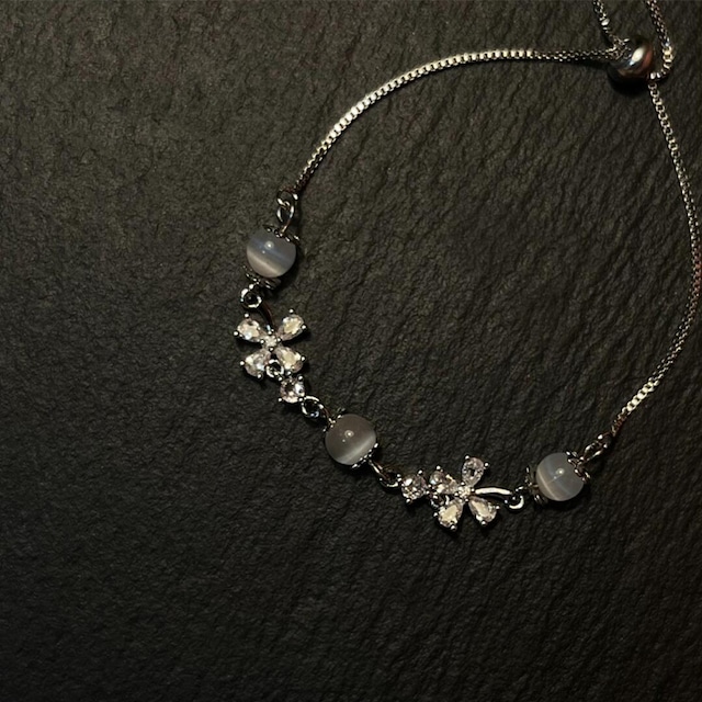 xiya花&猫目石ジルコンブレスレット