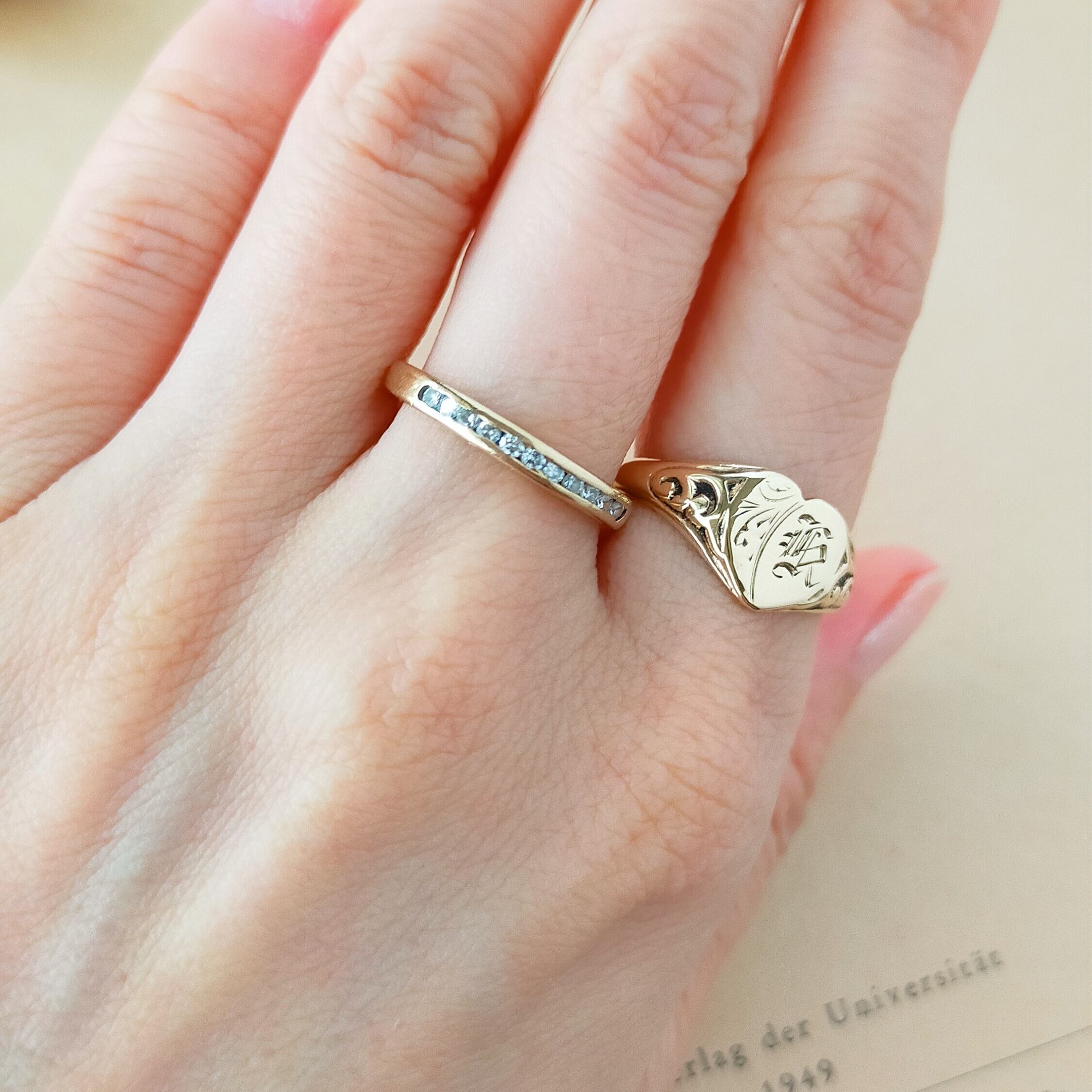 英国 ヴィンテージ 9kゴールド ダイヤモンド ヴィンテージリング