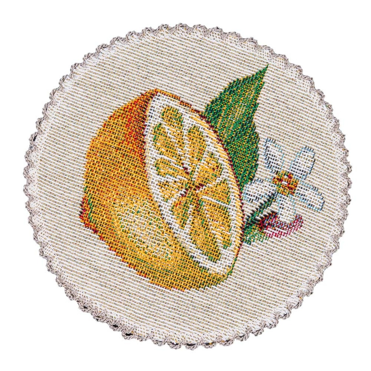 タペストリーラウンドコースター　レモン（レース付き）ウクライナ製 - 1