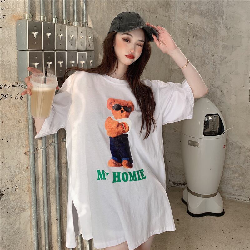 プリント柄Tシャツ サマー薄手ルーズトップス 夏物 ブラックストロベリース22014347906