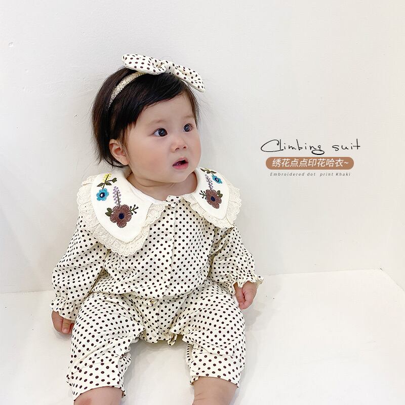 オータム水玉カラー長袖スリーブワンピースロンパース オールインワン ロング レッド 刺繍 大人ガーリー スウィート キュート カジュアル 秋物 超面白いベビーショップ46050042371