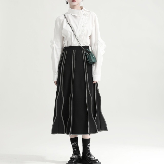 Asymmetrical long sleeve frill shirt C0590