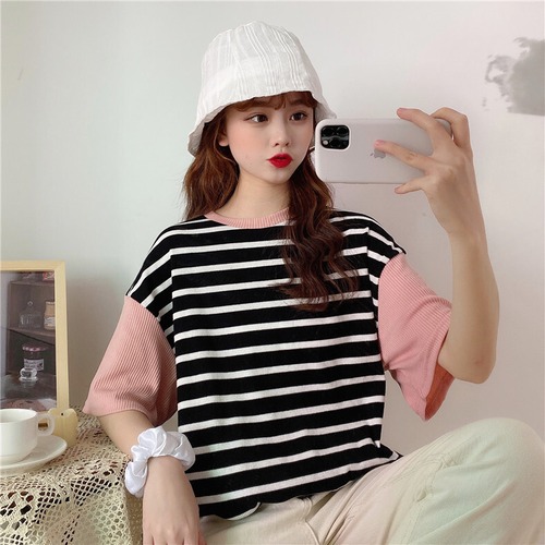 ✞ きれいめ☆トップス ストライプラウンドネックプルオーバー カラーTシャツ スウィート ✞ゴスロリ SM ミリ 甘ロリ クラロリ 和ロリ エレガント 黒ロリ 姫ロリ 華ロリ BB-BB6321417