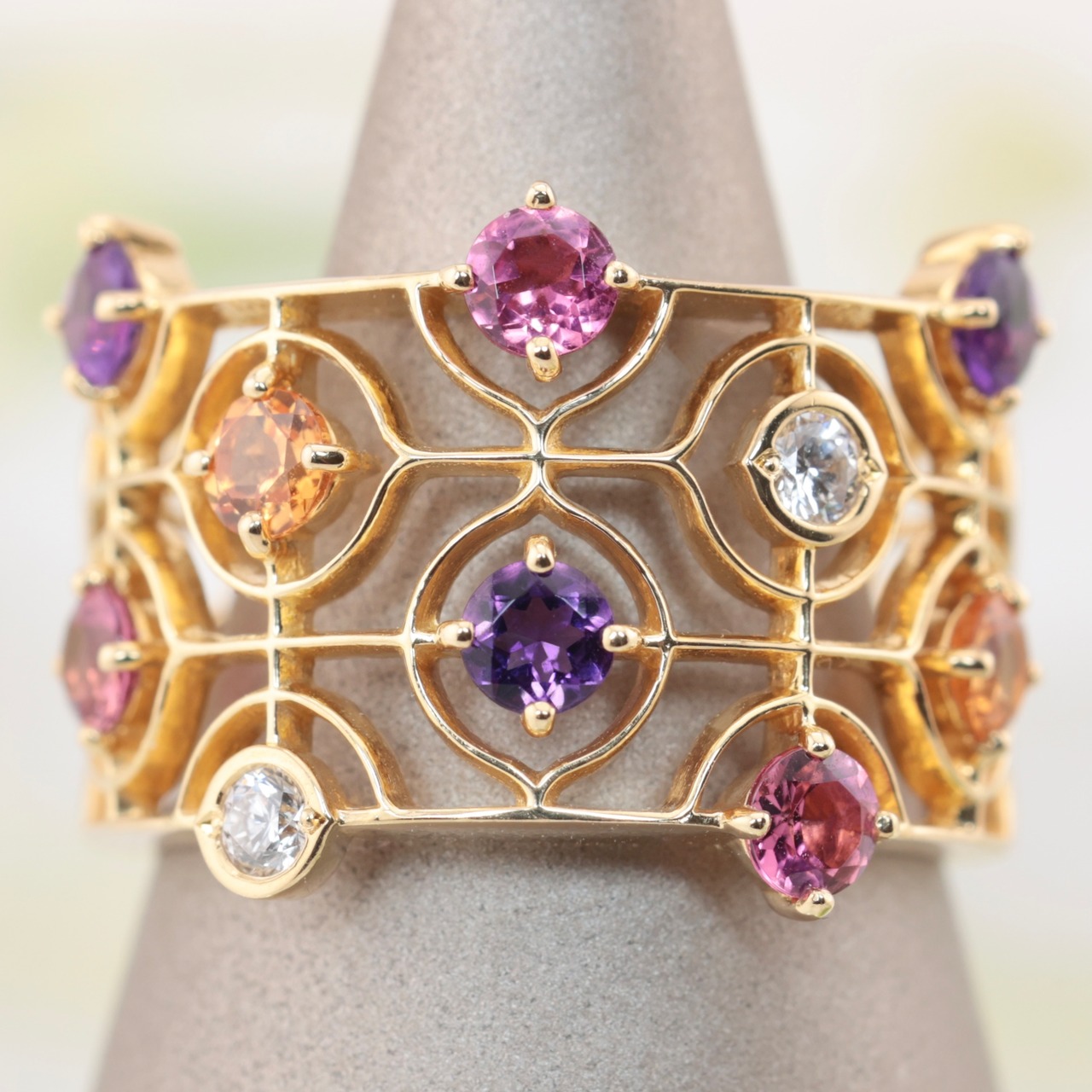 K18 ミキモト カラーストーン ダイヤモンド リング 透かし 9号  