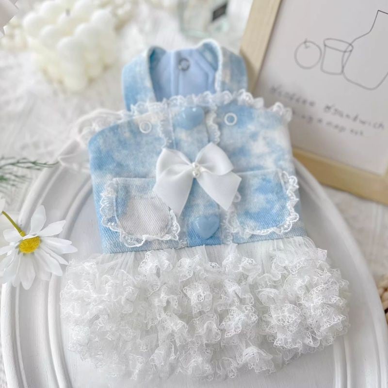 【海外ハンドメイド】ブルースカイ柄ドレス/ベスト 犬服 01125