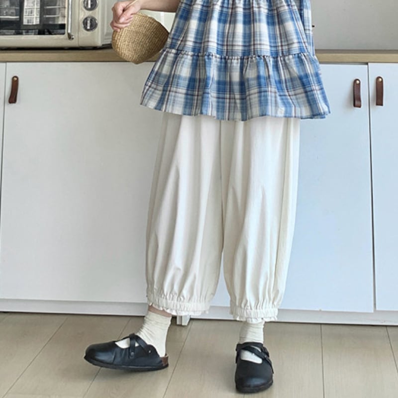 裾フリルギャザーワイドパンツ M2456