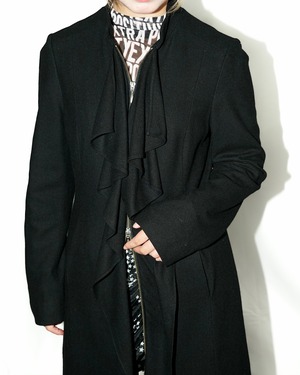 Vintage double zip frill design coat “BLACK”