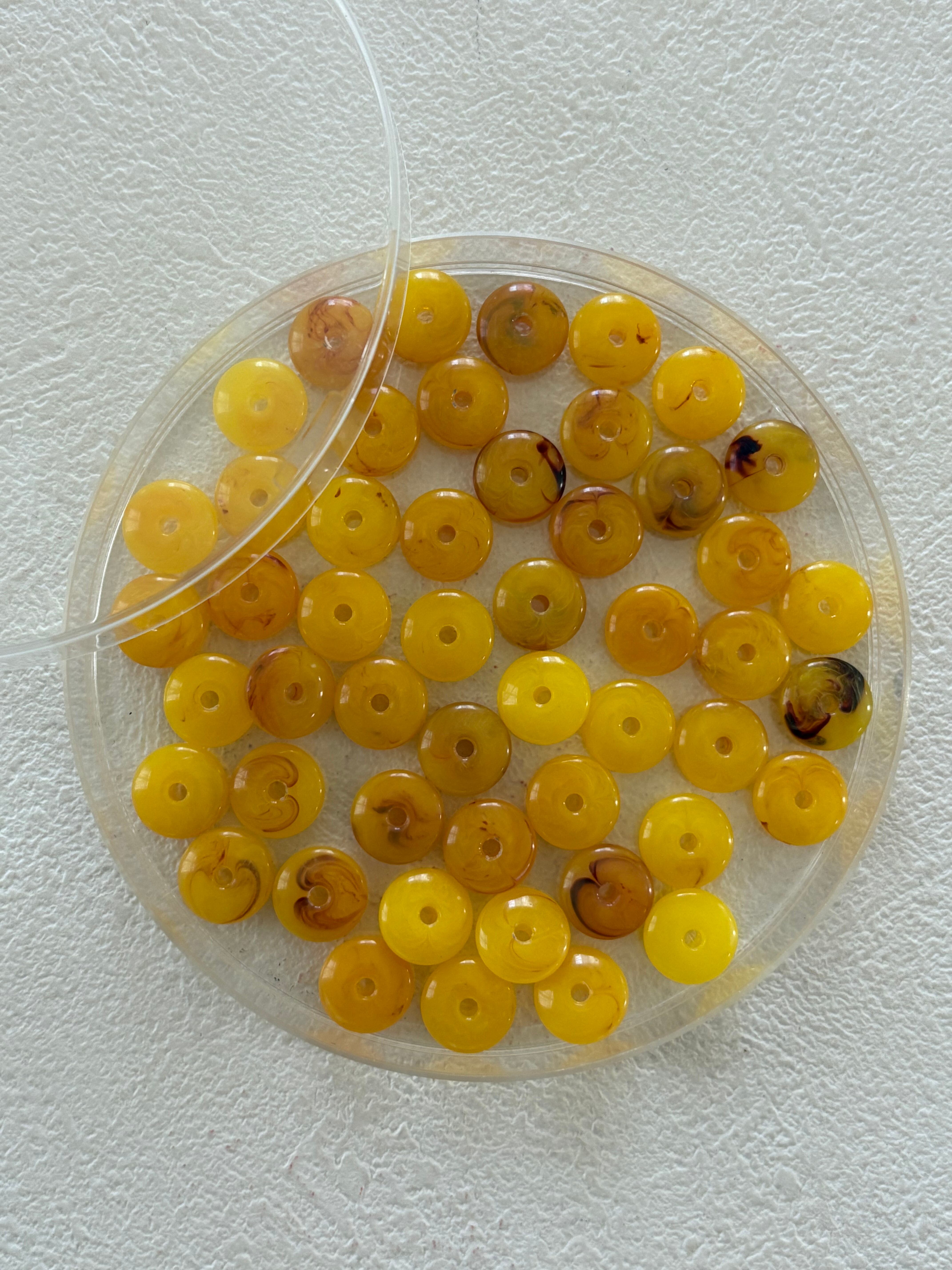 西ドイツVintage ルーサイトビーズ スペーサービーズ ハニーイエロー系他MIX 10mm 15個セット デッドストック アクセサリーパーツ