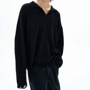 Retro textured knit collared sweater(MT1394)