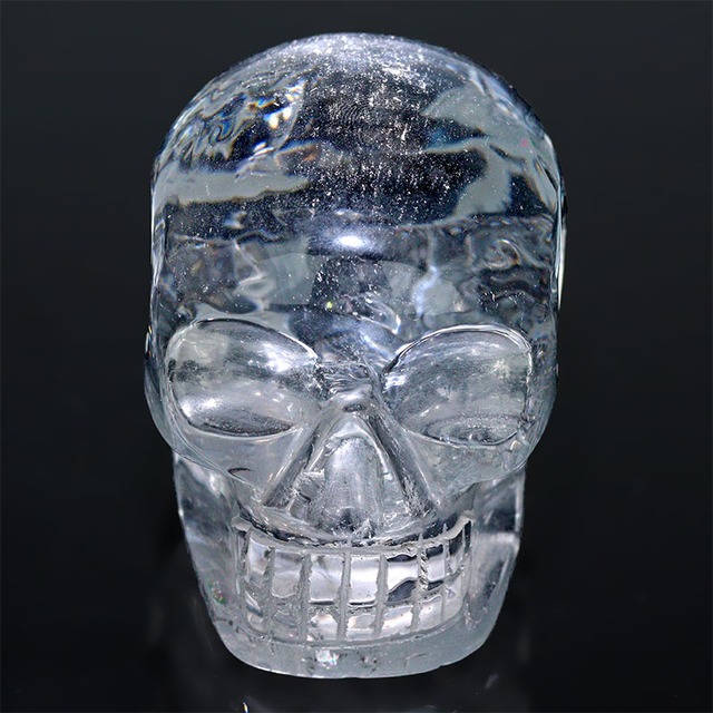 〔D17-17〕入手困難 極上品質 超透明 水晶 ドクロ クリスタルスカル 虹入り レインボー 骸骨 置物