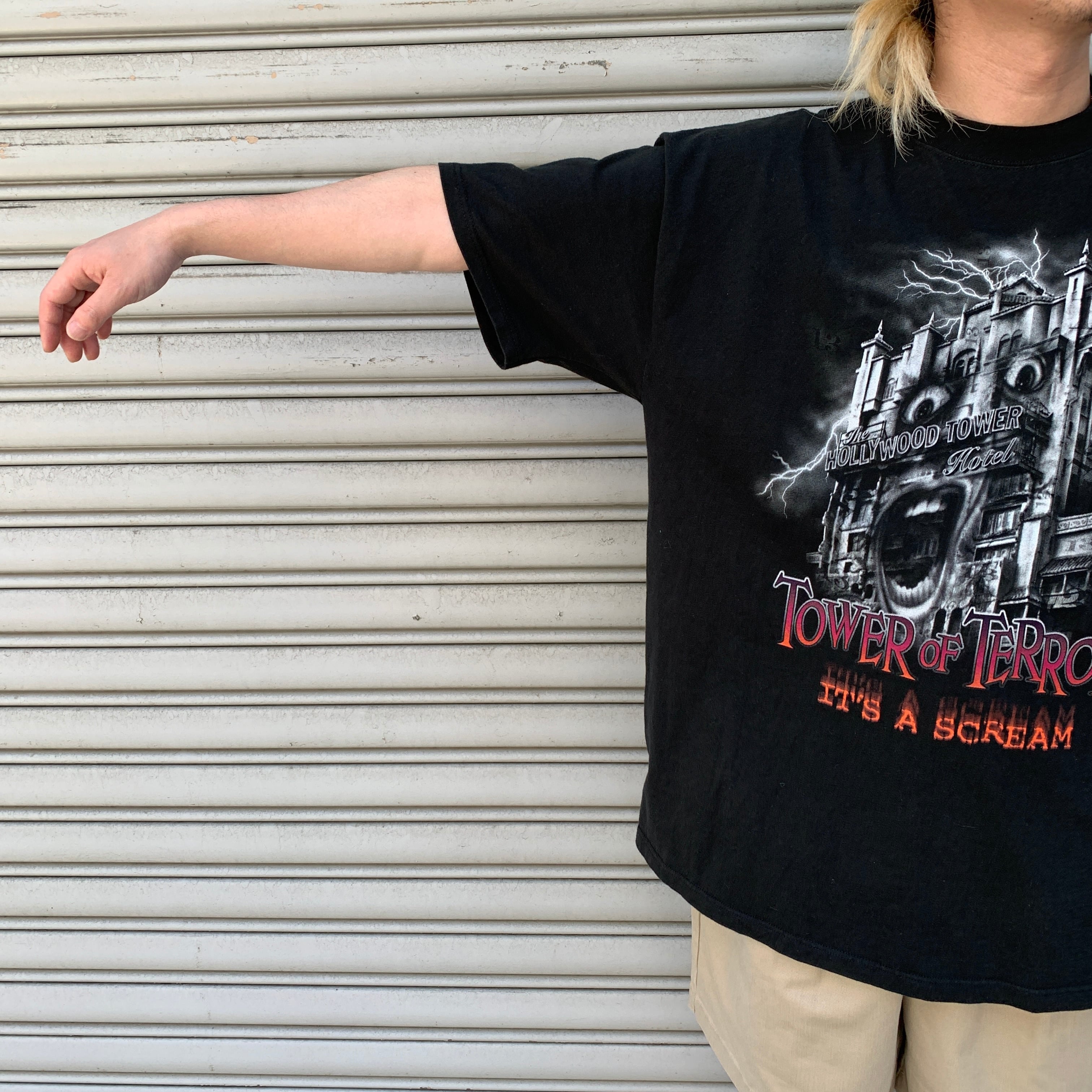 USA Disney タワーオブテラー プリントTシャツ アトラクション 黒 L