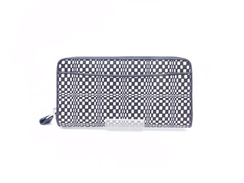 ラウンド長財布　黒/白　変わり市松柄