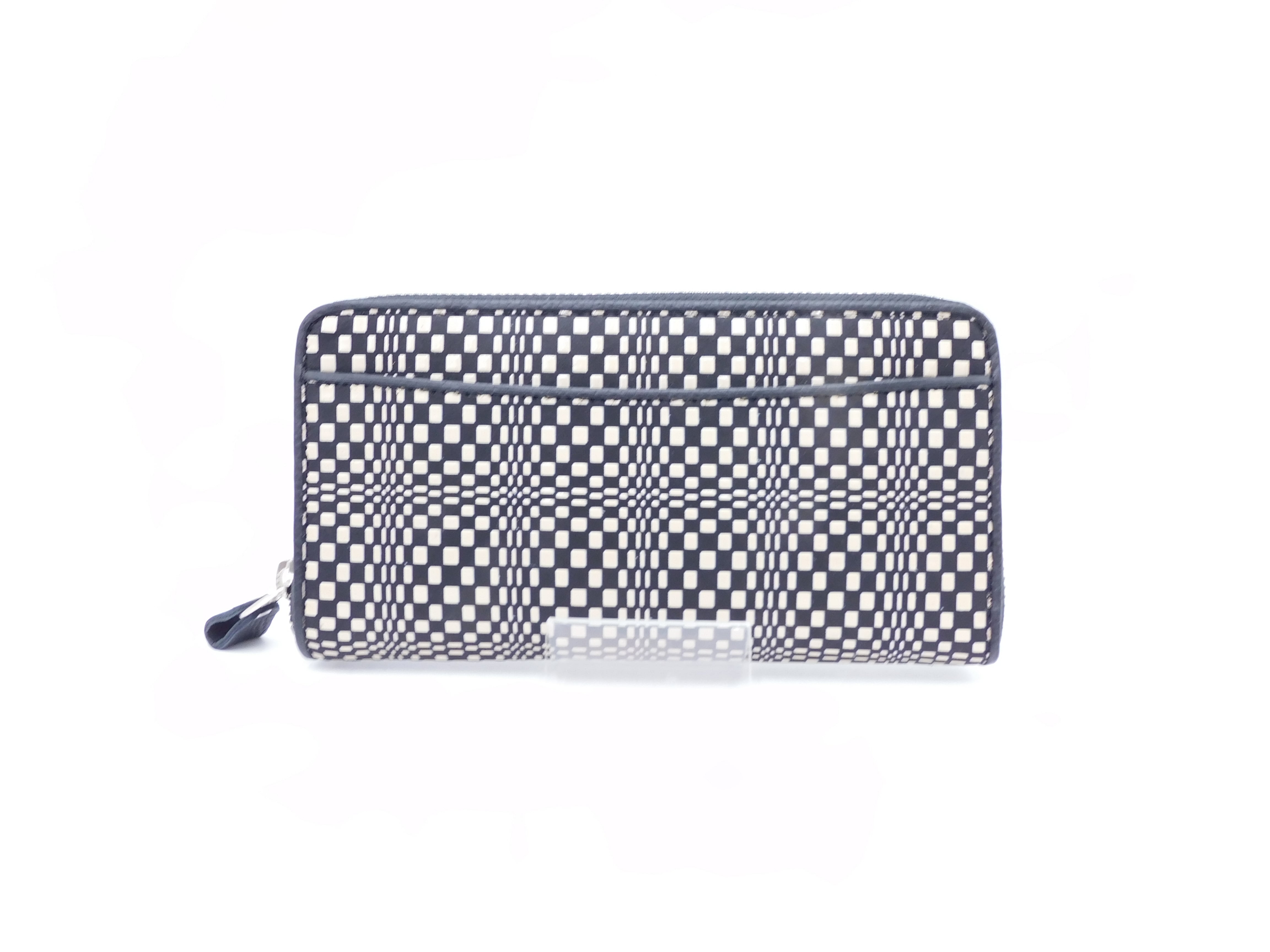 ラウンド長財布 黒/白 変わり市松柄