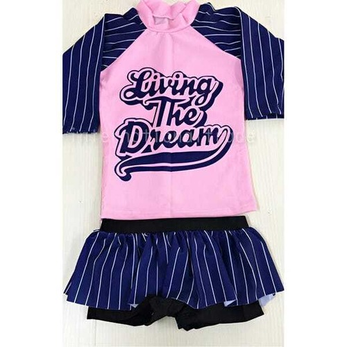 キッズ水着 女の子 長袖 ラッシュガード セットアップ 体型カバー スカート付き ピンク ネイビー 可愛い 英字ロゴ UVカット 紫外線対策 日焼け防止 子供服 女児 スイムウェア 水泳教室 幼稚園 保育園 小学生 ジュニア 110cm w9185