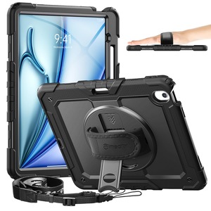 【新着特価】Timecity iPad Air 13インチ ケース 2025新モデル 耐衝撃 (M3/M2チップ) 落下保護 360°回転スタンド 画面保護フィルム ハンド&ショルダーストラップ ペン収納付き 工事 現場 仕事用 2025/ 2024 iPad Air13 全面保護カバー (ブラック)（適格請求書発行可能）