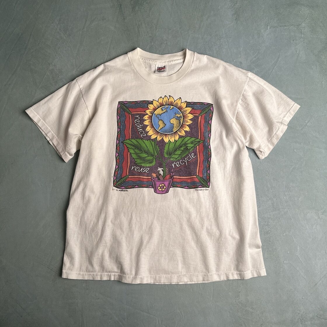 90s USA製 Human-i-Tees シングルステッチ アート ひまわり 半袖 T 