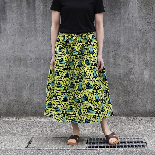 【受注制作】アフリカ布のギャザースカート（ ドリル ）アフリカンプリント アフリカンファブリック