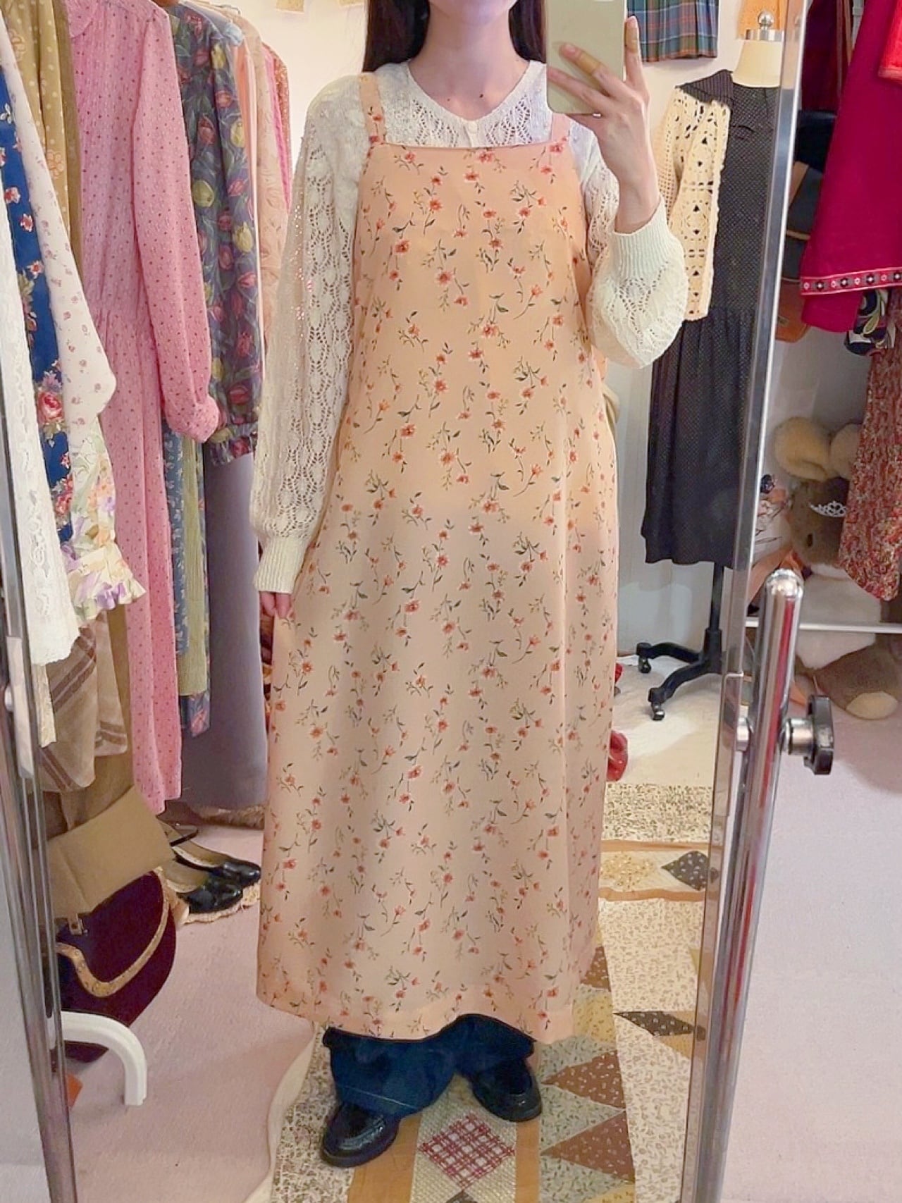 pink flower apron one-piece